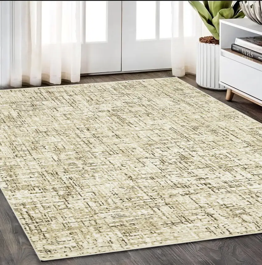 Ivory And Brown Abstract Area Rug Photo 1