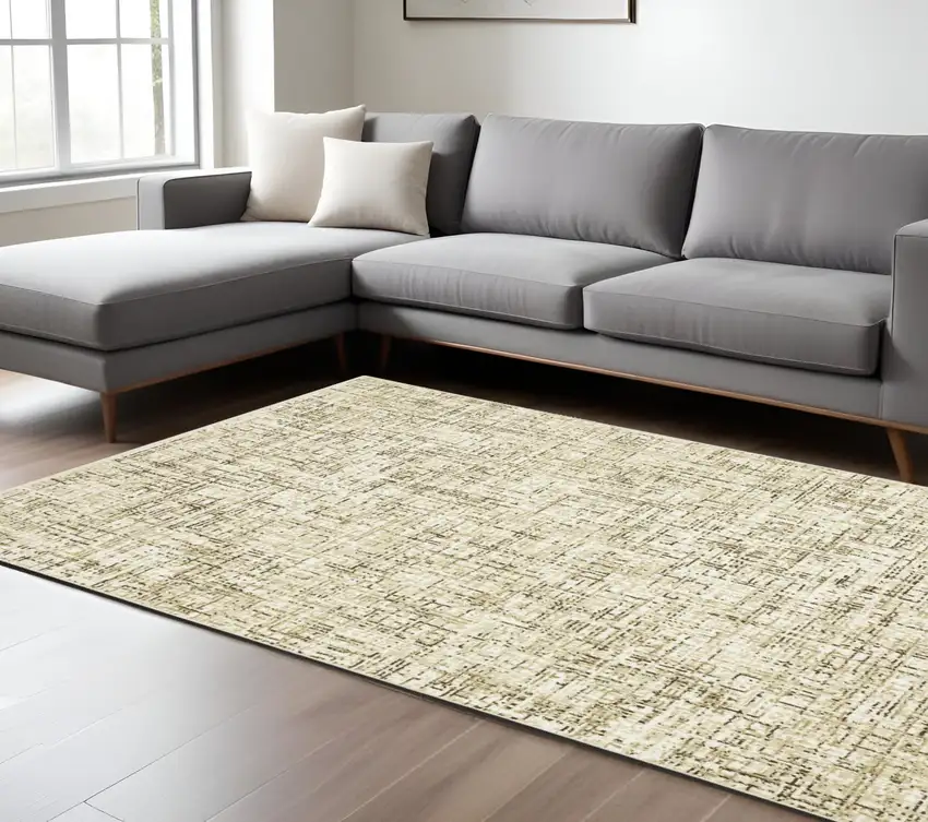 Ivory And Brown Abstract Area Rug Photo 1