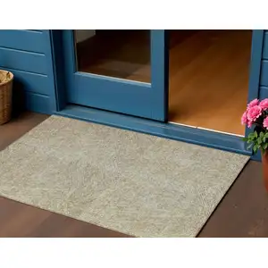 Photo of Ivory And Brown Abstract Washable Indoor Outdoor Area Rug