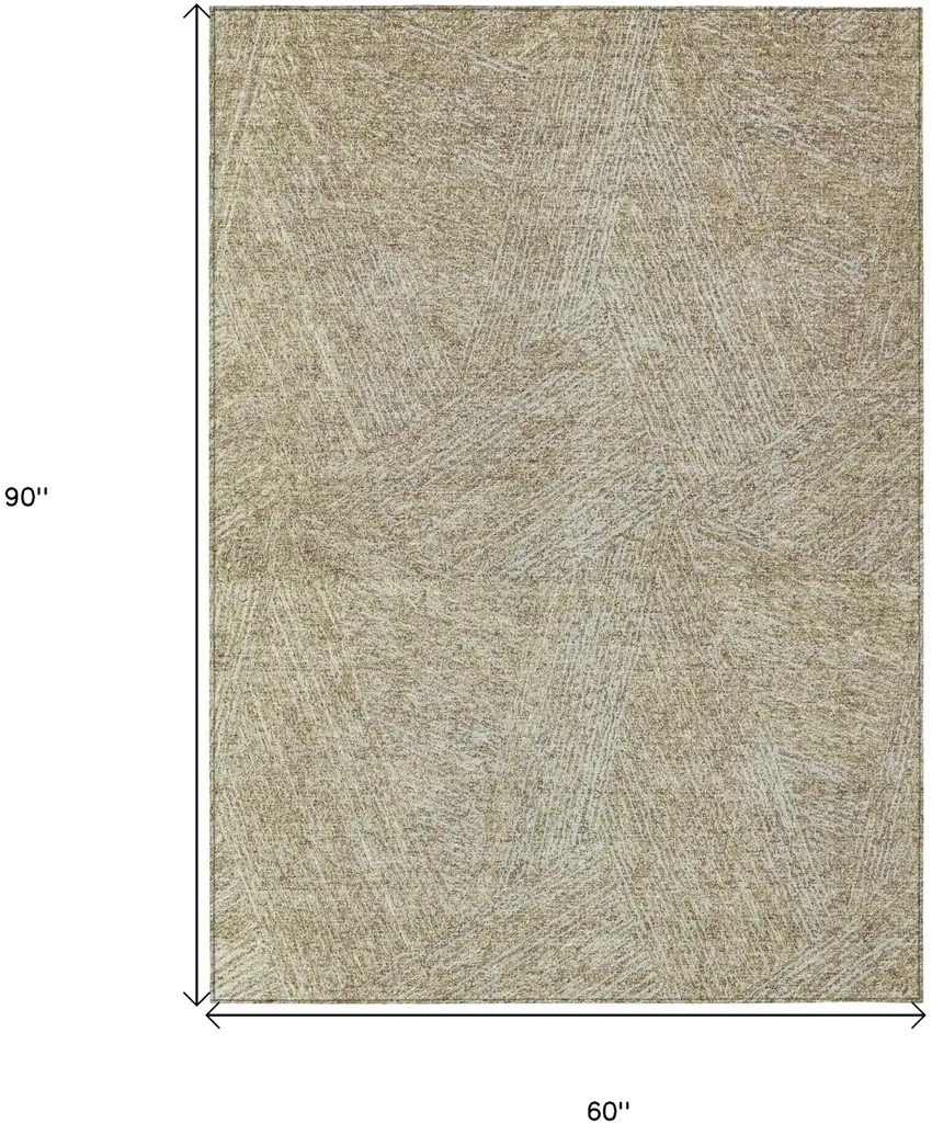 Ivory And Brown Abstract Washable Indoor Outdoor Area Rug Photo 3