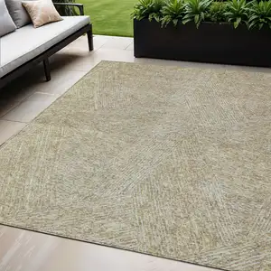 Photo of Ivory And Brown Abstract Washable Indoor Outdoor Area Rug