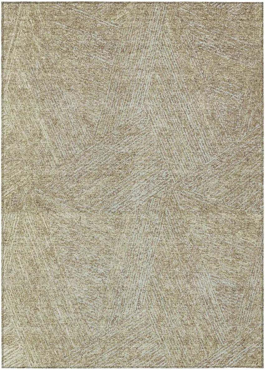 Ivory And Brown Abstract Washable Indoor Outdoor Area Rug Photo 2