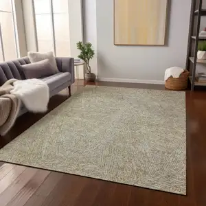 Photo of Ivory And Brown Abstract Washable Indoor Outdoor Area Rug