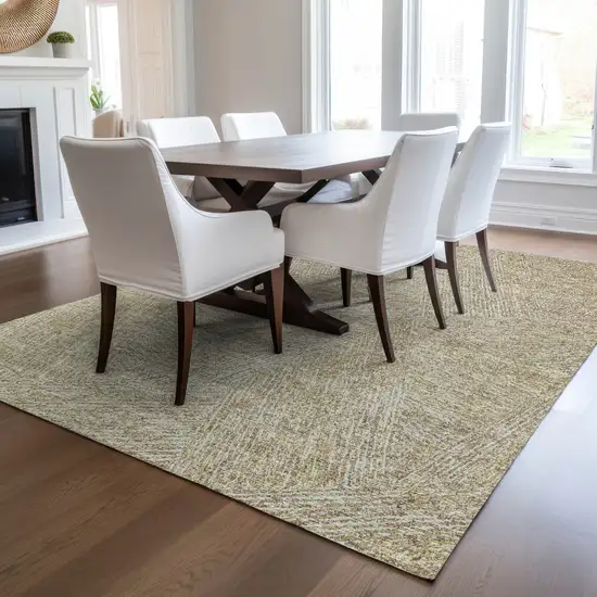 Ivory And Brown Abstract Washable Indoor Outdoor Area Rug Photo 9