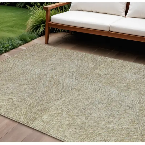 Ivory And Brown Abstract Washable Indoor Outdoor Area Rug Photo 1