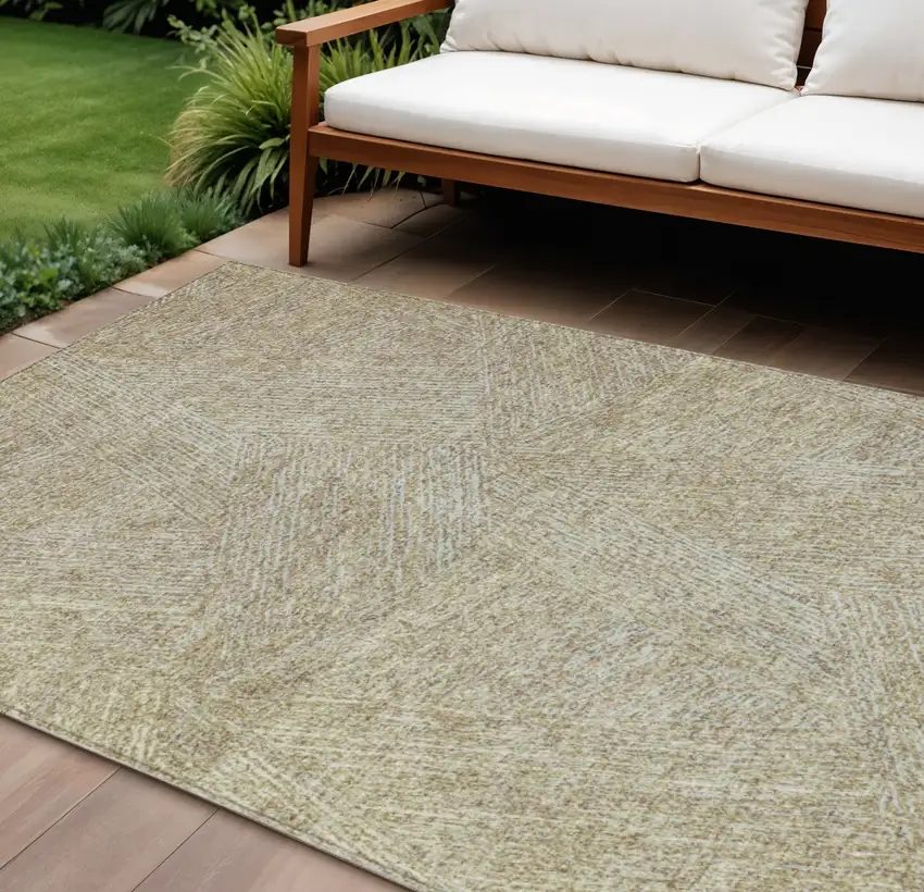 Ivory And Brown Abstract Washable Indoor Outdoor Area Rug Photo 1