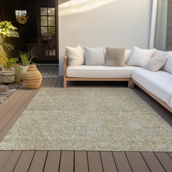 Ivory And Brown Abstract Washable Indoor Outdoor Area Rug Photo 7