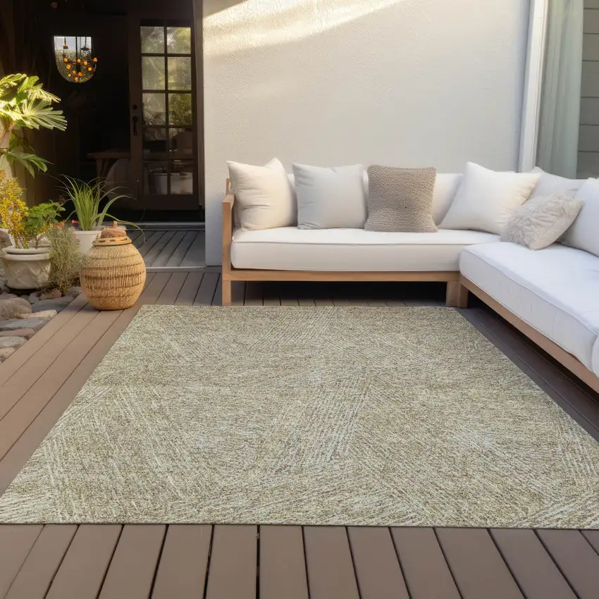 Ivory And Brown Abstract Washable Indoor Outdoor Area Rug Photo 7
