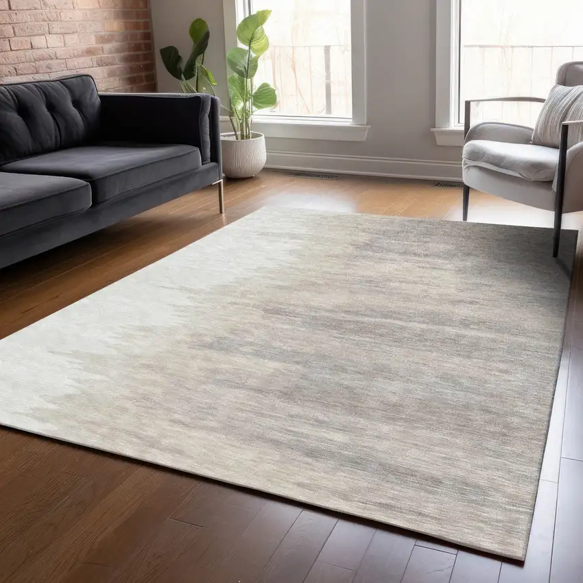 Ivory And Brown Abstract Washable Indoor Outdoor Area Rug Photo 8