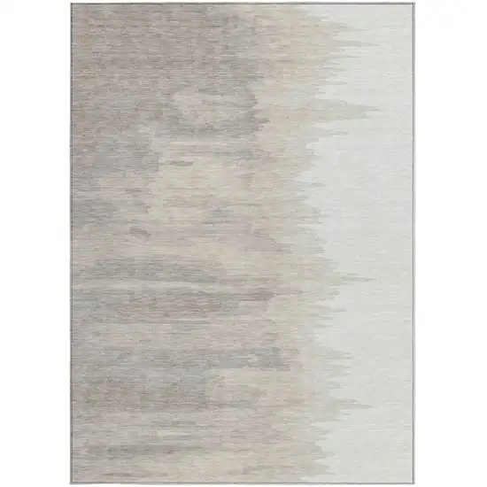 Ivory And Brown Abstract Washable Indoor Outdoor Area Rug Photo 6