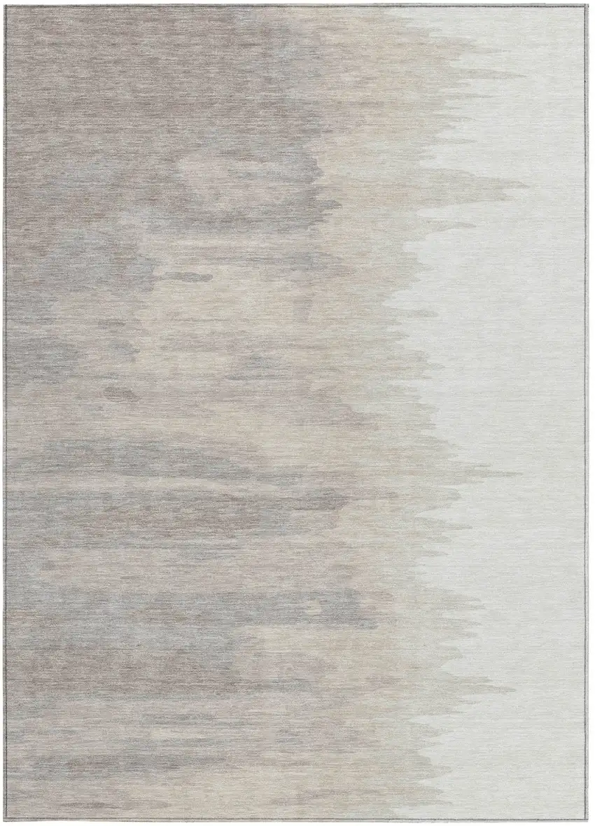 Ivory And Brown Abstract Washable Indoor Outdoor Area Rug Photo 6