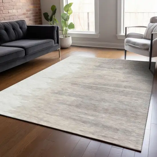Ivory And Brown Abstract Washable Indoor Outdoor Area Rug Photo 8