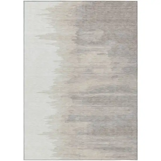 Ivory And Brown Abstract Washable Indoor Outdoor Area Rug Photo 2
