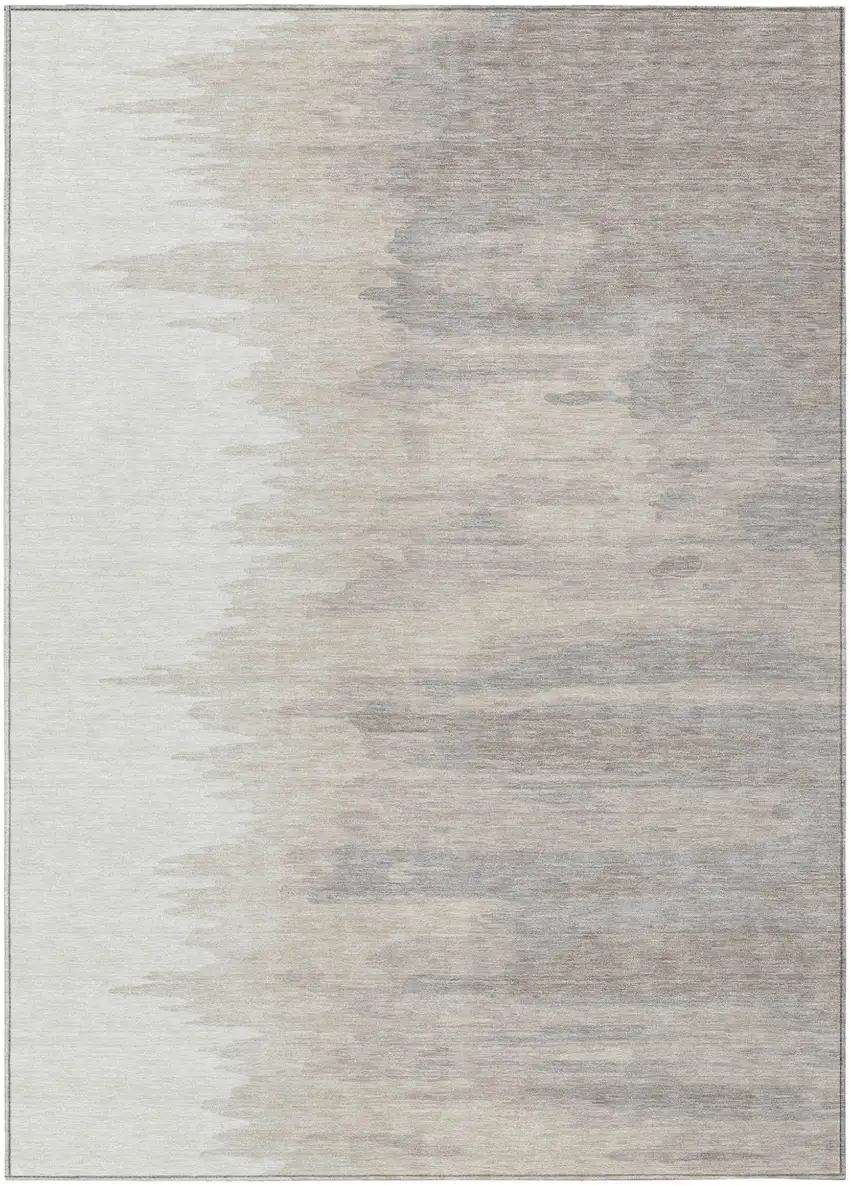 Ivory And Brown Abstract Washable Indoor Outdoor Area Rug Photo 2