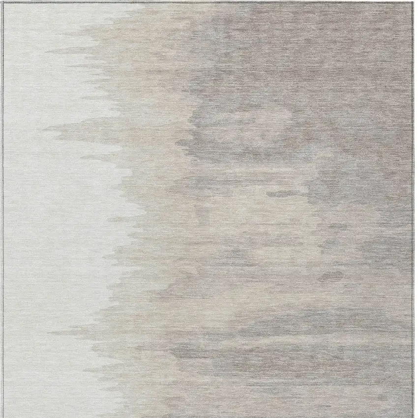 Ivory And Brown Abstract Washable Indoor Outdoor Area Rug Photo 6