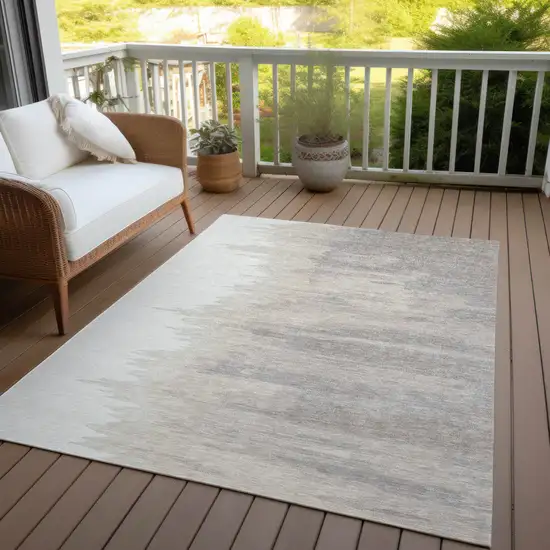 Ivory And Brown Abstract Washable Indoor Outdoor Area Rug Photo 7