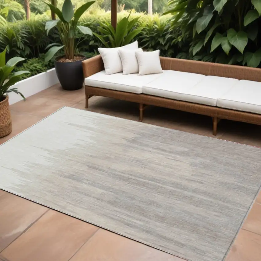 Ivory And Brown Abstract Washable Indoor Outdoor Area Rug Photo 1