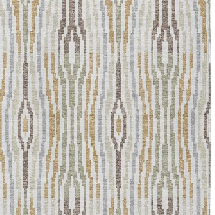 Ivory And Brown Abstract Washable Indoor Outdoor Area Rug Photo 5