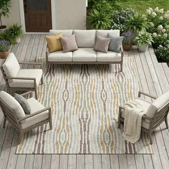 Ivory And Brown Abstract Washable Indoor Outdoor Area Rug Photo 1