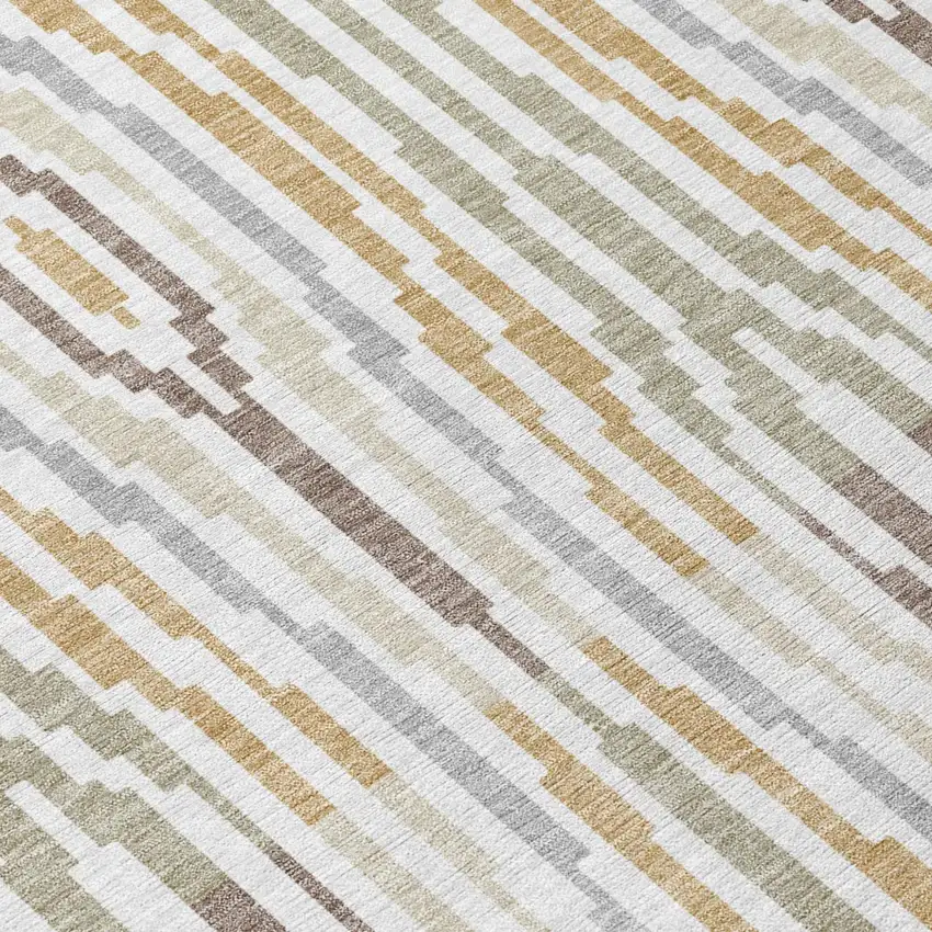 Ivory And Brown Abstract Washable Indoor Outdoor Area Rug Photo 8