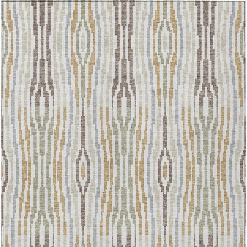 Ivory And Brown Abstract Washable Indoor Outdoor Area Rug Photo 4