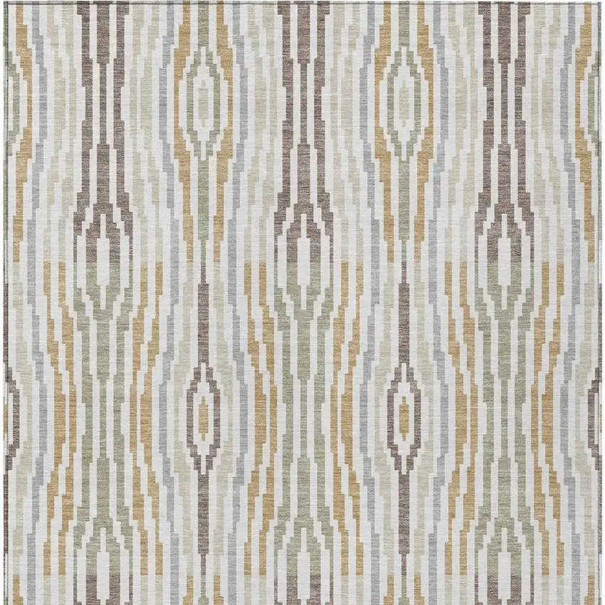 Ivory And Brown Abstract Washable Indoor Outdoor Area Rug Photo 6