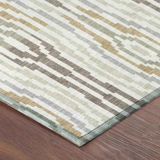 Ivory And Brown Abstract Washable Indoor Outdoor Area Rug Photo 7