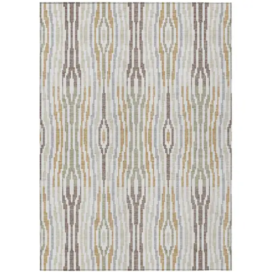 Ivory And Brown Abstract Washable Indoor Outdoor Area Rug Photo 2