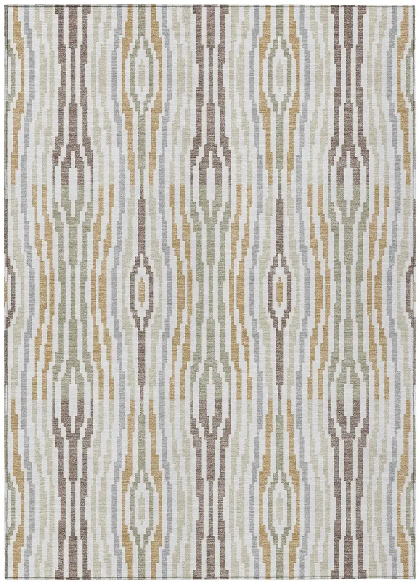 Ivory And Brown Abstract Washable Indoor Outdoor Area Rug Photo 2