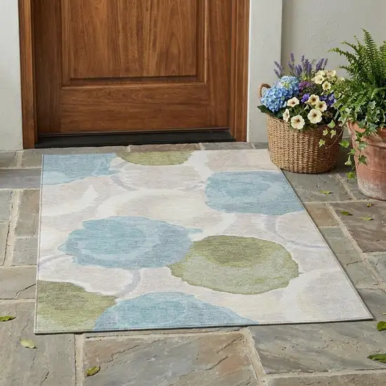 Ivory And Brown Abstract Washable Indoor Outdoor Area Rug Photo 1