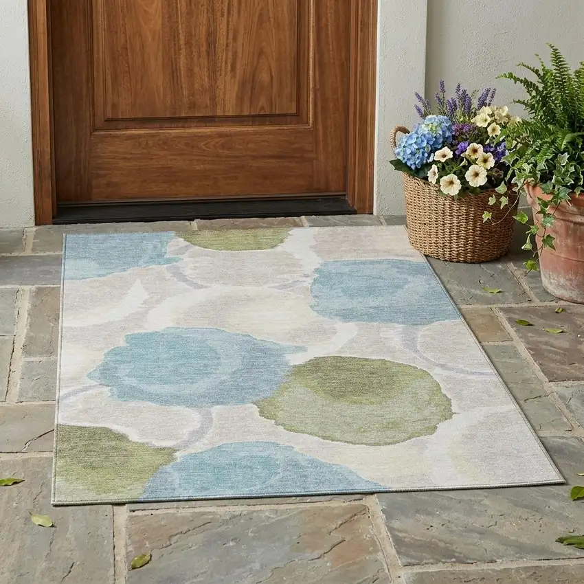 Ivory And Brown Abstract Washable Indoor Outdoor Area Rug Photo 1
