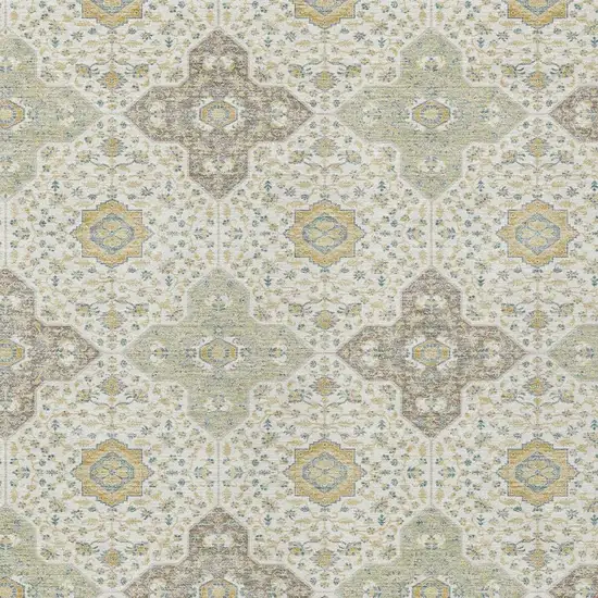 Ivory And Brown Damask Washable Indoor Outdoor Area Rug Photo 3