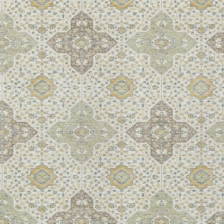 Ivory And Brown Damask Washable Indoor Outdoor Area Rug Photo 3