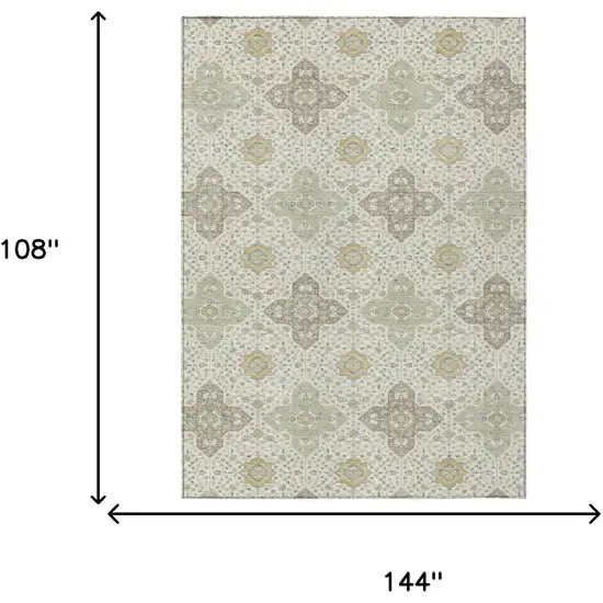 Ivory And Brown Damask Washable Indoor Outdoor Area Rug Photo 7