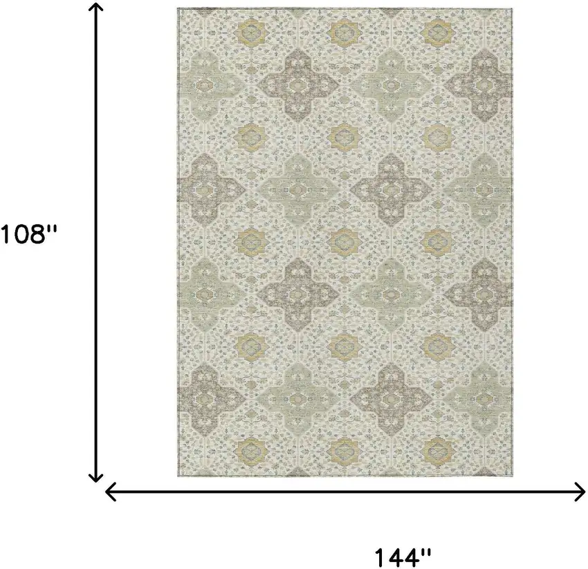 Ivory And Brown Damask Washable Indoor Outdoor Area Rug Photo 7