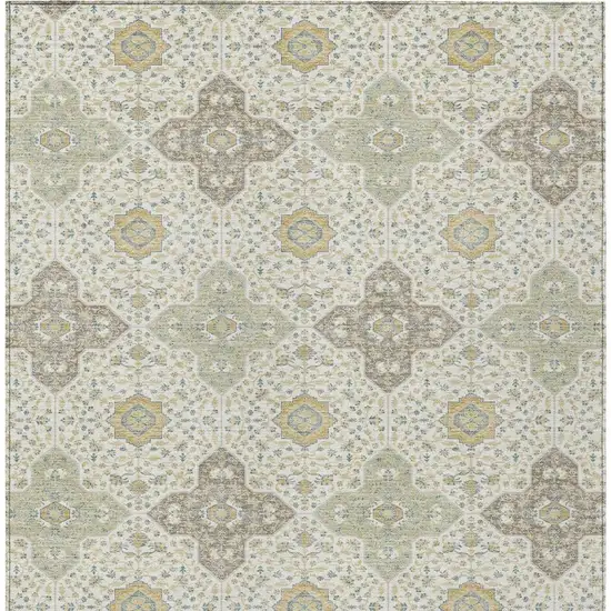 Ivory And Brown Damask Washable Indoor Outdoor Area Rug Photo 4