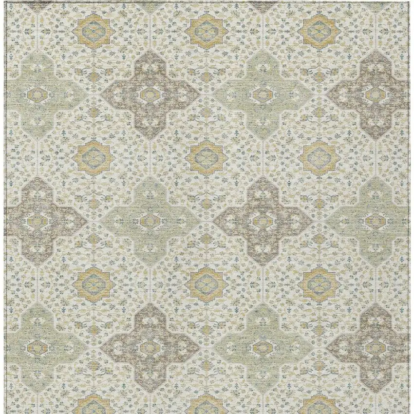Ivory And Brown Damask Washable Indoor Outdoor Area Rug Photo 4