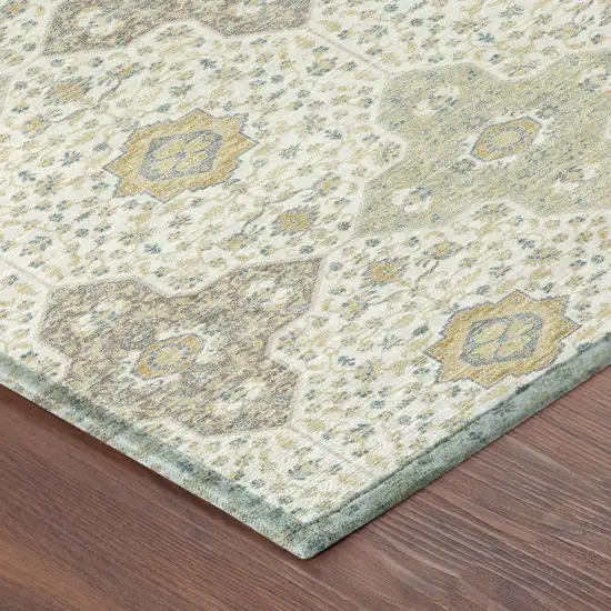 Ivory And Brown Damask Washable Indoor Outdoor Area Rug Photo 5