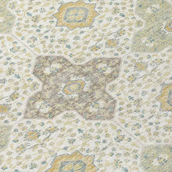 Ivory And Brown Damask Washable Indoor Outdoor Area Rug Photo 6