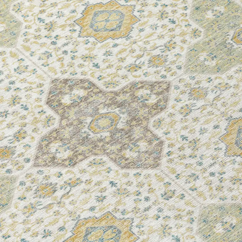 Ivory And Brown Damask Washable Indoor Outdoor Area Rug Photo 6