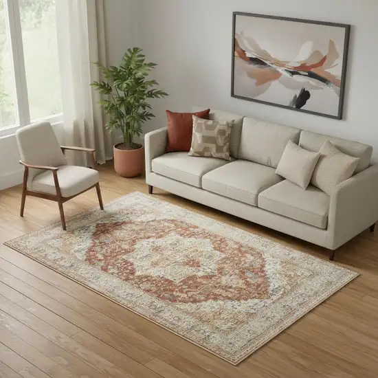 Ivory And Brown Floral Distressed Area Rug Photo 1