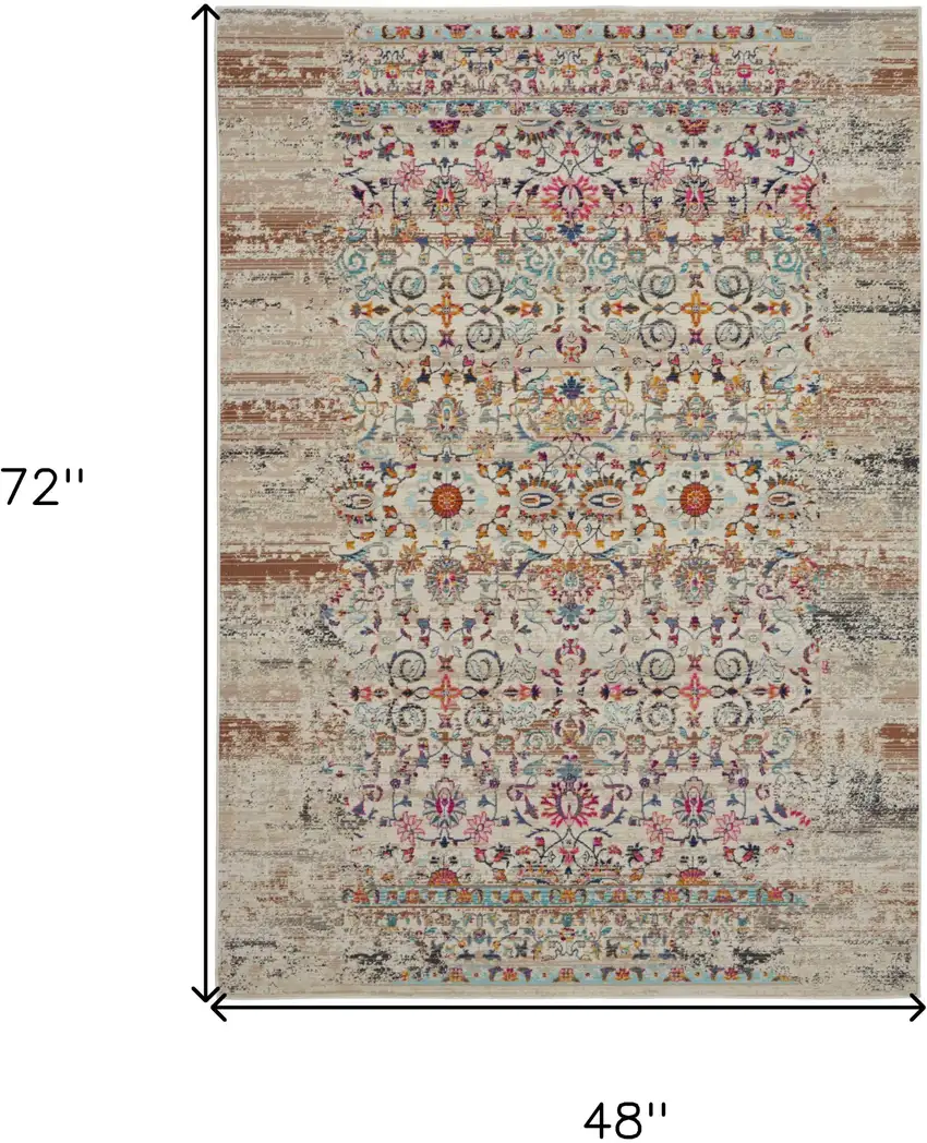 Ivory And Brown Floral Distressed Area Rug Photo 3