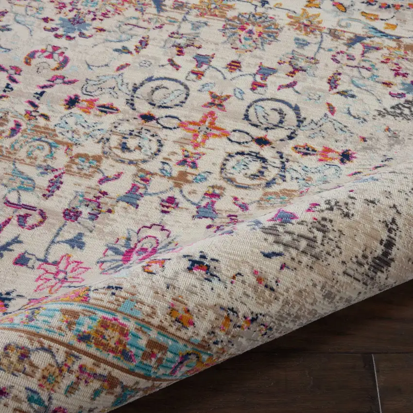 Ivory And Brown Floral Distressed Area Rug Photo 6