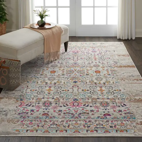 Ivory And Brown Floral Distressed Area Rug Photo 3