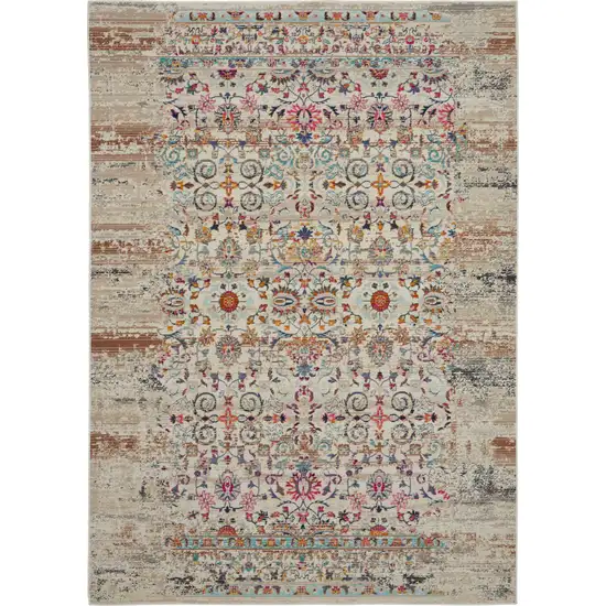 Ivory And Brown Floral Distressed Area Rug Photo 1