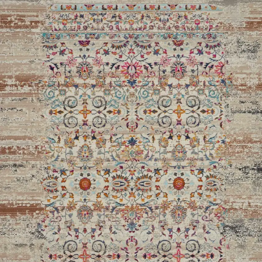 Ivory And Brown Floral Distressed Area Rug Photo 5