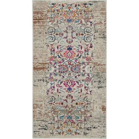 Ivory And Brown Floral Distressed Area Rug Photo 1