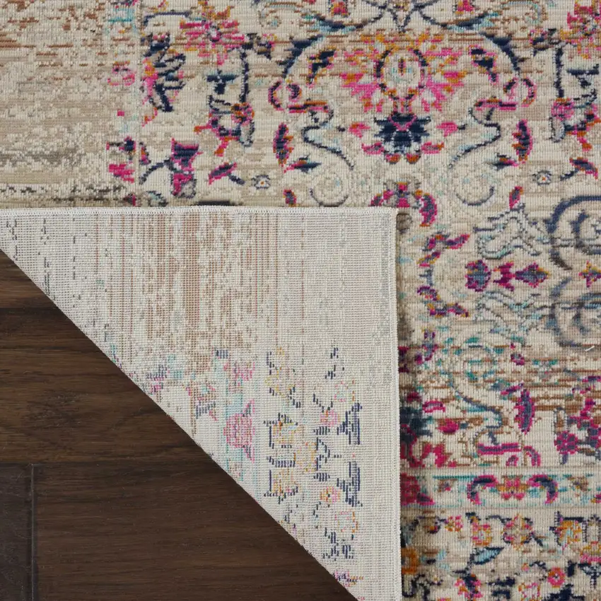Ivory And Brown Floral Distressed Area Rug Photo 7