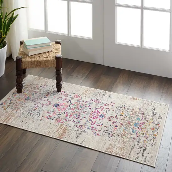 Ivory And Brown Floral Distressed Area Rug Photo 4