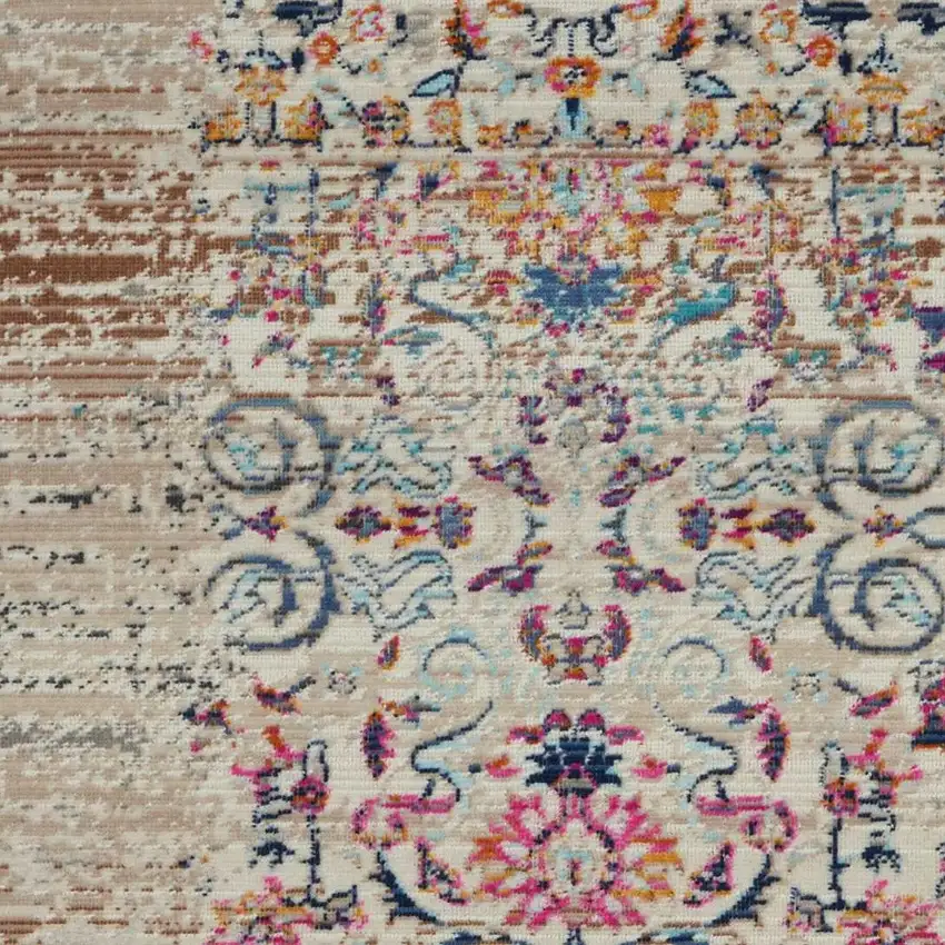 Ivory And Brown Floral Distressed Area Rug Photo 7